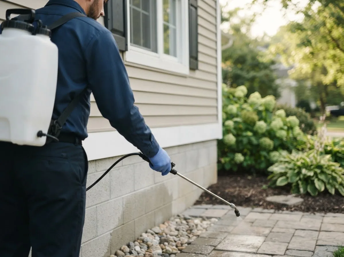 Pest control technician inspecting a home in Adamsville, AL